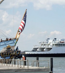 U. Delaware researchers monitor air and water conditions in the Delaware Bay using sampling equipment aboard the Cape May-Lewes Ferry. (Credit: The University of Delaware)