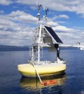The research buoy houses a hyperspectral instrument that stares down into the lake and measures light distribution and wavelength in very fine increments. (Credit: UC Davis)