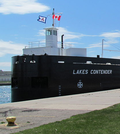 The Lakes Contender is a large cargo vessel on the Great Lakes. (Credit: Michelle Hill / U.S. Army Corps of Engineers)