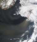 Satellite image from 2012 showing a dust storm blowing over the Sea of Japan out to the North Pacific. (Credit: NASA)