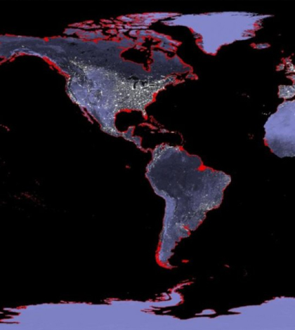 Project 6-meter sea level rise represented in red. (Credit: NASA)