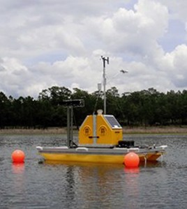 A monitoring buoy installed at Barco Lake. (Credit: National Ecological Observatory Network)