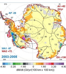 Mass changes over Antarctica from 2003-2008. (Credit: Jay Zwally / Journal of Glaciology)