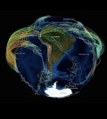 Climate network visualization revealing the backbone structure of strong statistical interrelations between surface air temperature time series all over the globe. (Credit: T. Nocke / PIK Potsdam and C. Tominski / Uni Rostock)