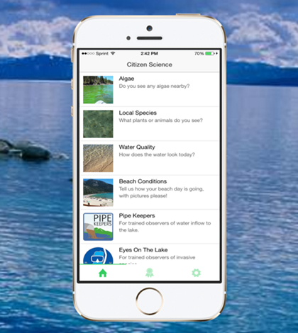 The Citizen Science Tahoe App lets users contribute observations about the lake. (Courtesy of UC Davis Tahoe Environmental Research Center)