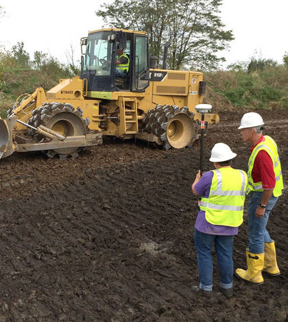 Crews are nearly finished creating an earthern berm near Fort Wayne, Indiana, a project designed to block Asian carp from entering Lake Erie. (Credit: Duane Riethman / Natural Resources Conservation Service)