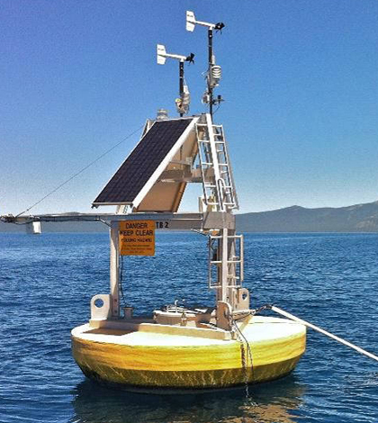 The world's lakes are warming, so scientists are looking to collect comprehensive data with buoy-based monitoring systems, satellites and more. (Credit: LimnoTech)