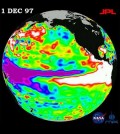 1997 El Niño as seen by TOPEX/Poseidon. (Credit: NASA)