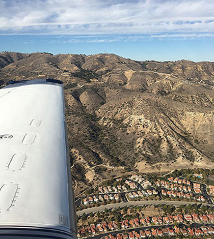 Aliso Canyon natural gas storage facility seen from a research airplane. (Credit: Stephen Conley / UC Davis)