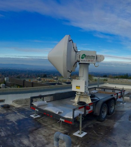 CSU radar researchers installed a scanning X-band radar at the Penitencia water treatment plant in San Jose, California. (Credit: Francesc Junyent)