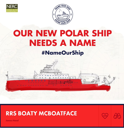 RSS Boaty McBoatface is currently leading the polls for the new NERC research vessel. (Credit: Natural Environmental Research Council)
