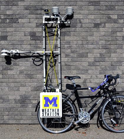 The bicycle-mounted weather station built by Nick Rajkovich. (Credit: Nick Rajkovich / University at Buffalo)