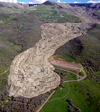 A 1994 "long-runout" landslide in Mesa County, Colorado. (Credit: John White / Colorado Geological Survey)