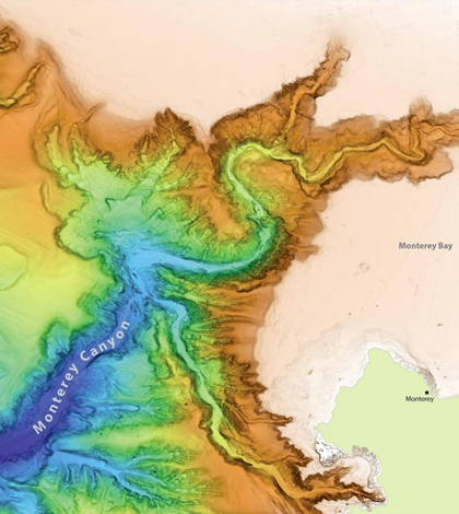 Recent research sheds light on the powerful ocean currents that carved underwater canyons offshore. (Credit: Stanford University)