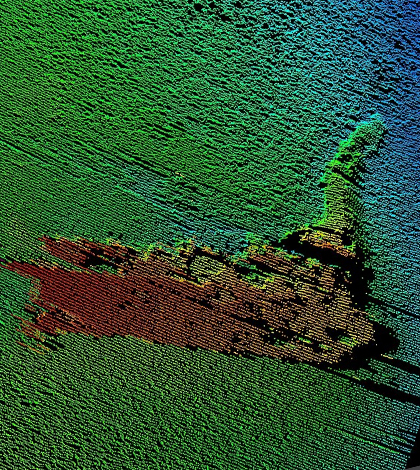 Sonar imaging found the Loch Ness monster movie prop, which sank in 1969. (Credit: Loch Ness Project)