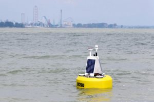 The Bowling Green State University data buoy in the Sandusky Bay near Cedar Point. (Credit: Bowling Green State University)