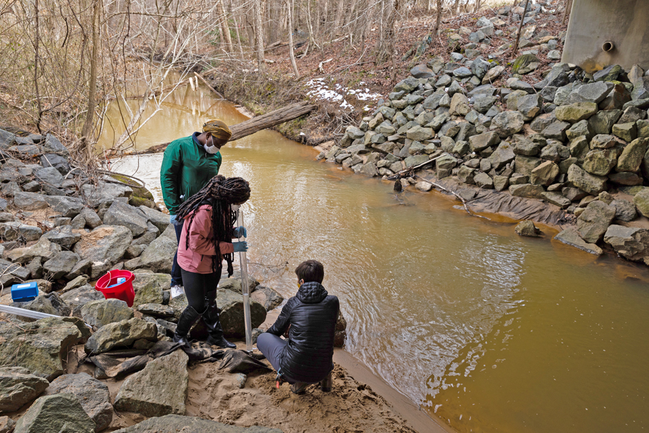 Alliance for the Chesapeake Bay leads a training session for students at Bowie State University along Horsepen Branch, a tributary of the Patuxent River