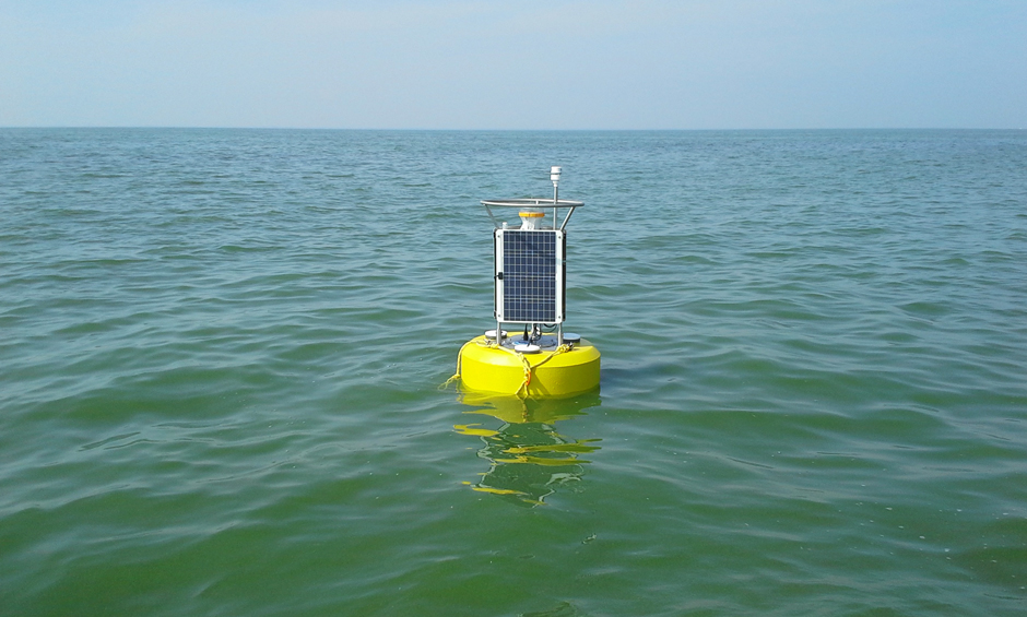 Buoy in western Lake Erie for harmful algal bloom monitoring and research, July 29, 2015