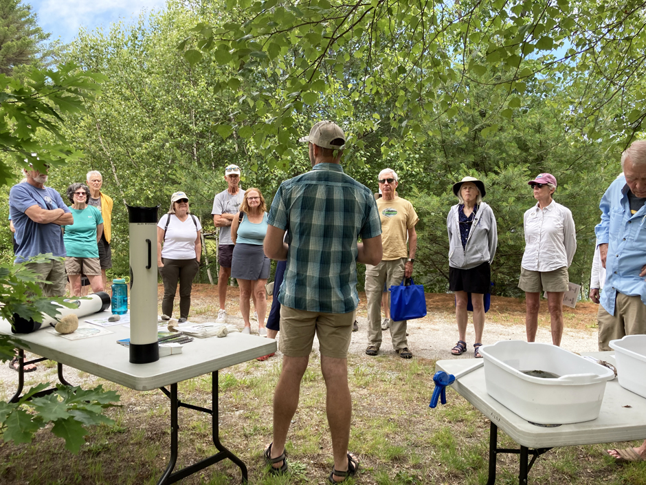 NLRA Conservation Program Manager, Paul Pellissier, leads a Weed Watcher workshop—training volunteers in aquatic plant identification, survey techniques, and how to report suspected invasive plant material