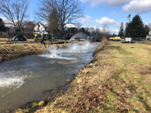 Aeration equipment deployed within Leslie Run.