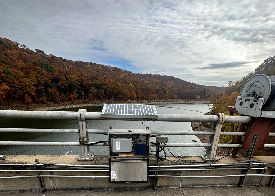 A NexSens water quality monitoring station positioned at the intake
