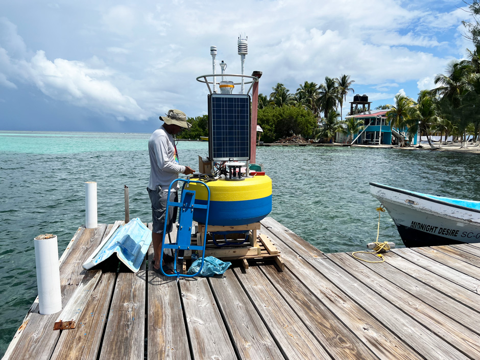 A CCCCC technician being prepared for deployment in the Bahamas.