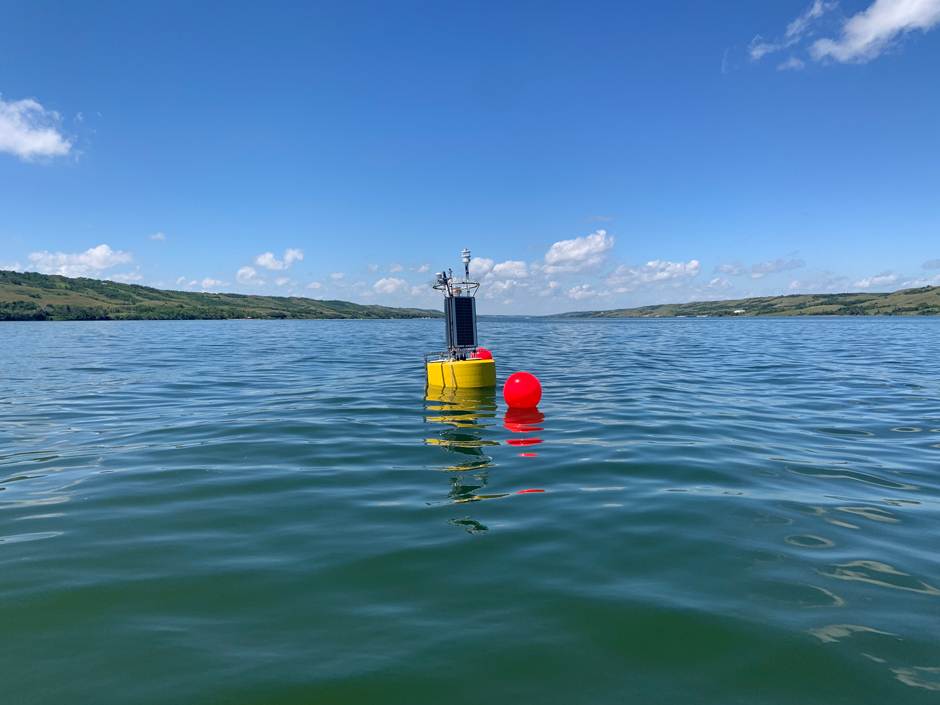 Superbuoy (a CB-950) deployed on Buffalo Pound Lake on a clear day