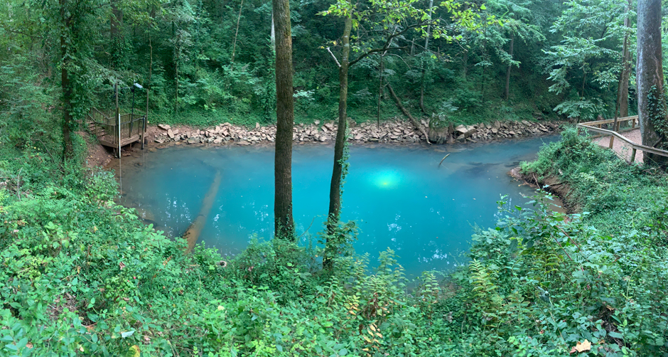 Monitoring site setup with stilling well for EXO II sonde at Lost River Blue Hole 