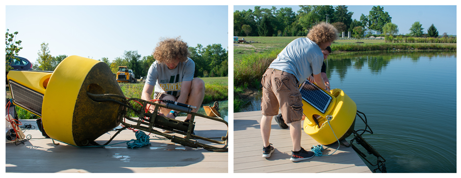 NexSens employees deploying the XB-200 at the field station.