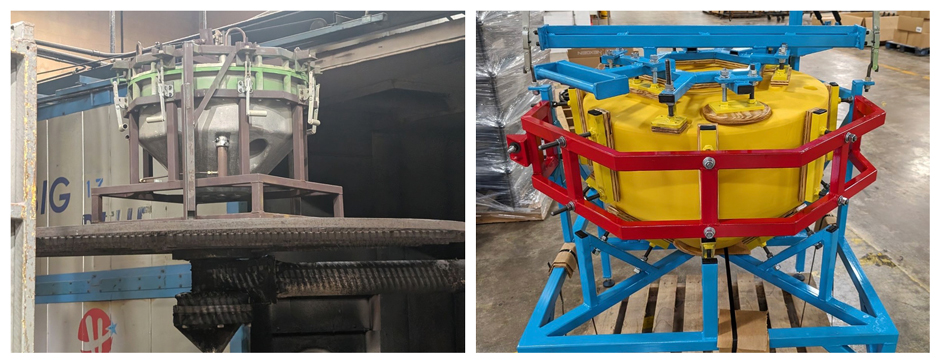 Photos of the rotational molding process.