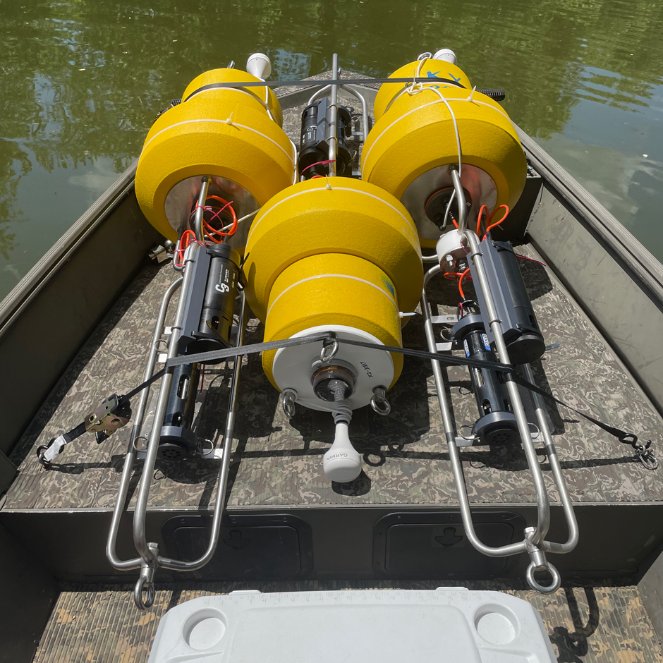 Buoys being transported on the Kentucky River during a recent training exercise conducted by Kentucky’s Emergency Response Team. 