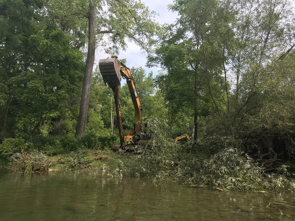 Installation of large wood fish habitat into Oatka Creek which is a tributary to the Genesee River. 