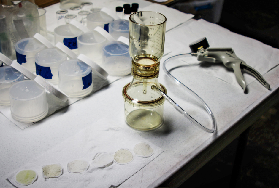 Device used to filter samples for testing nitrate, nitrite, and orthophosphorous.