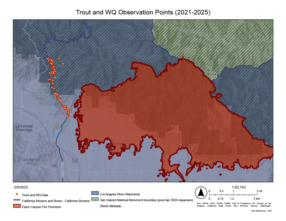 Map indicating where trout were translocated