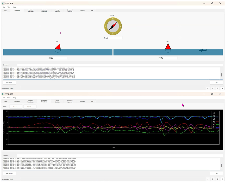 Mara Isenstein, Project Engineer at Seaview, demonstrates moving a SeaView sensor and the real-time visualization of the tracking updating at 4Hz wave statistics. 