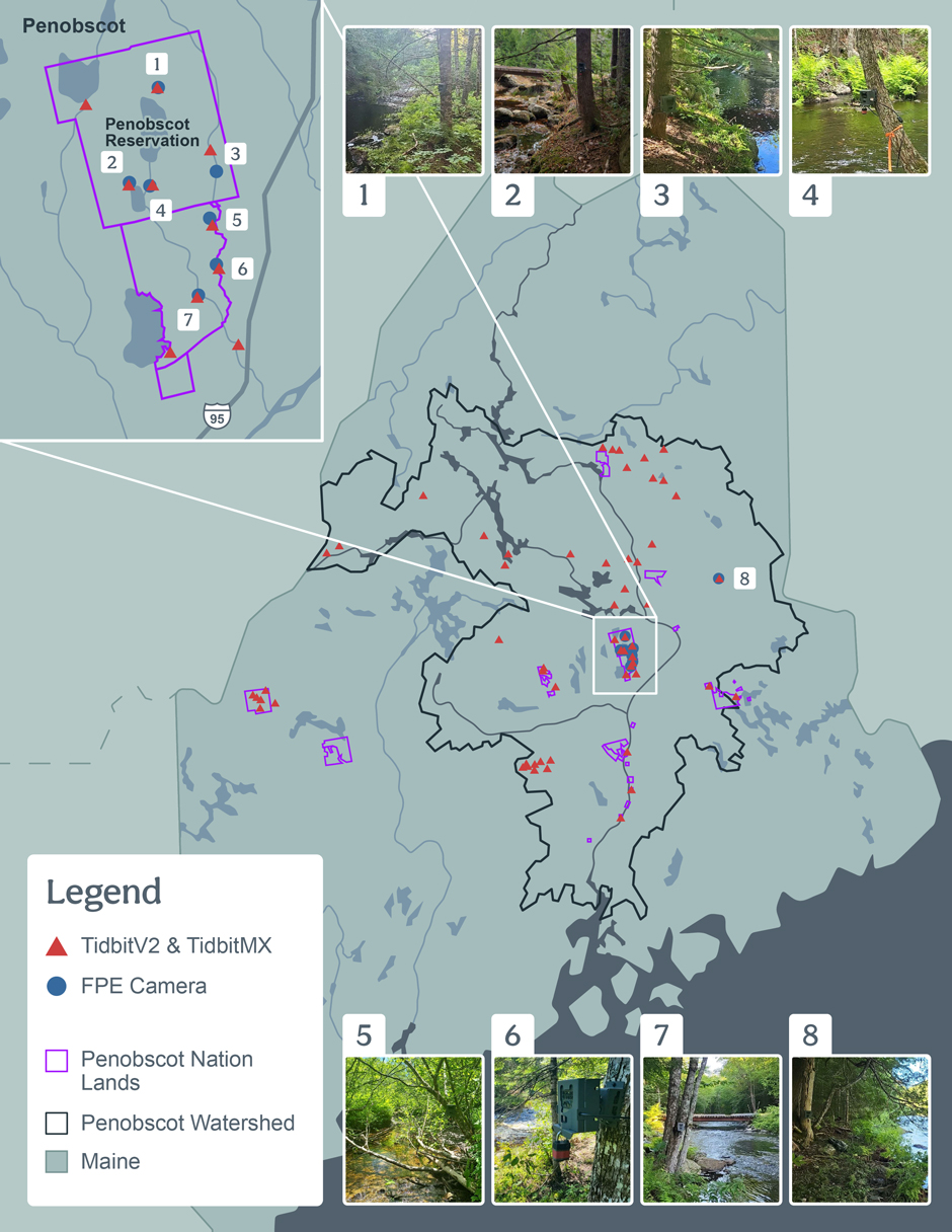 Map of the Penobscot Nation's monitoring station in the Penobscot Watershed.