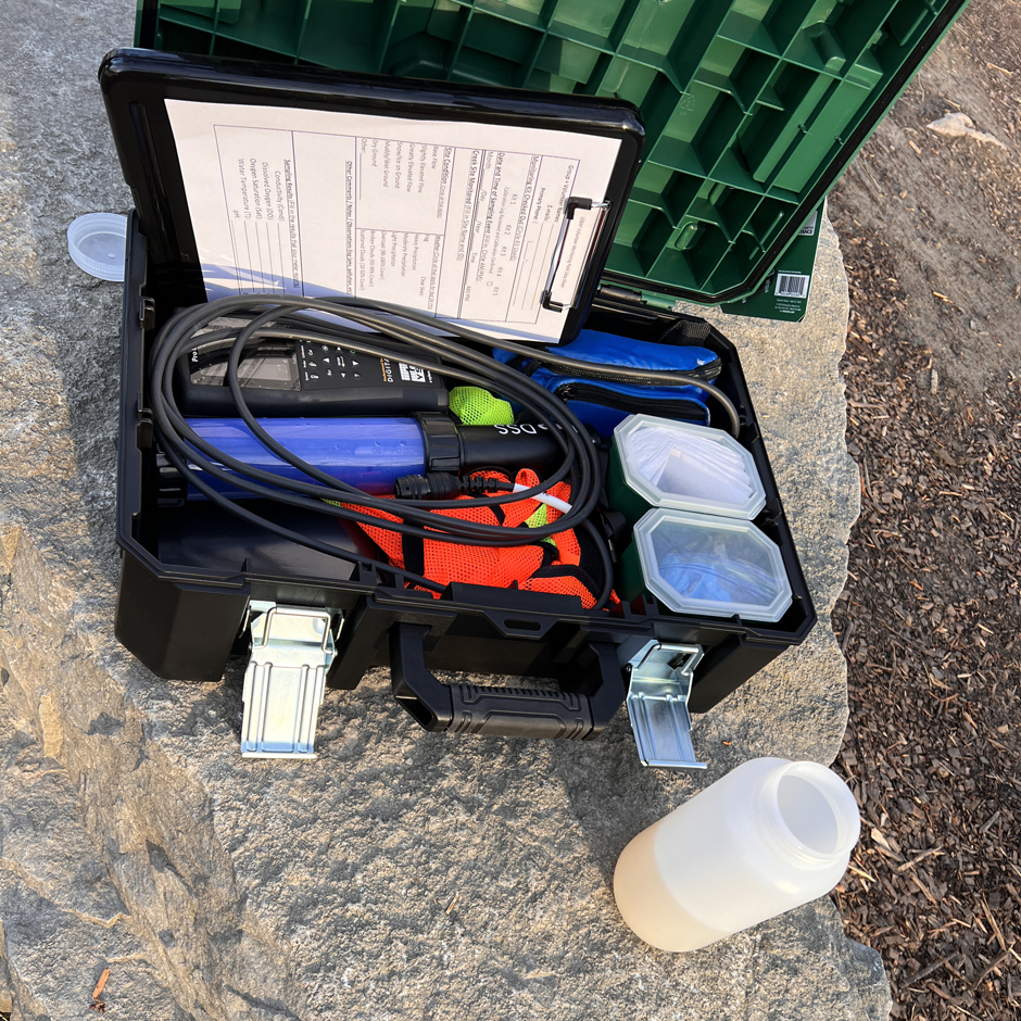 Water monitoring sampling kit used by volunteers.