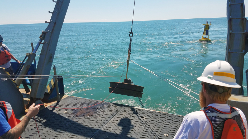 Deployment of the 2000# anchor is the final step in deployment of one of CORMP’s MET/OCE buoy sites.