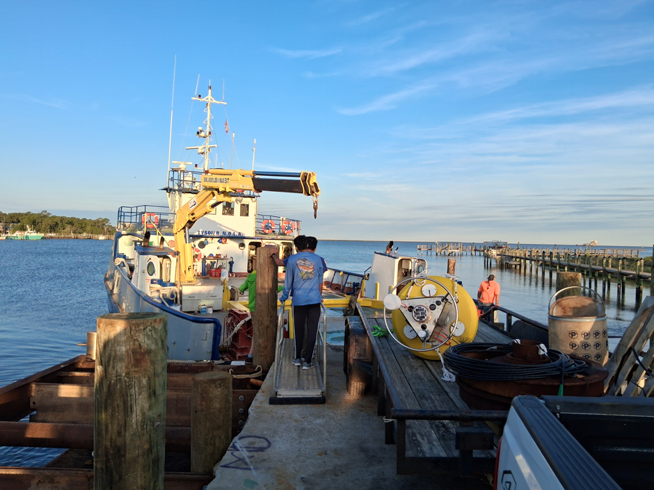 Preparation for the buoy deployment off the Tyson B on Dauphin Island, AL.
