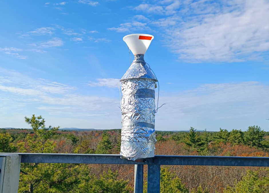 A stable water isotope collector on top of a 30-meter tower at Thompson Farm, New Hampshire.
