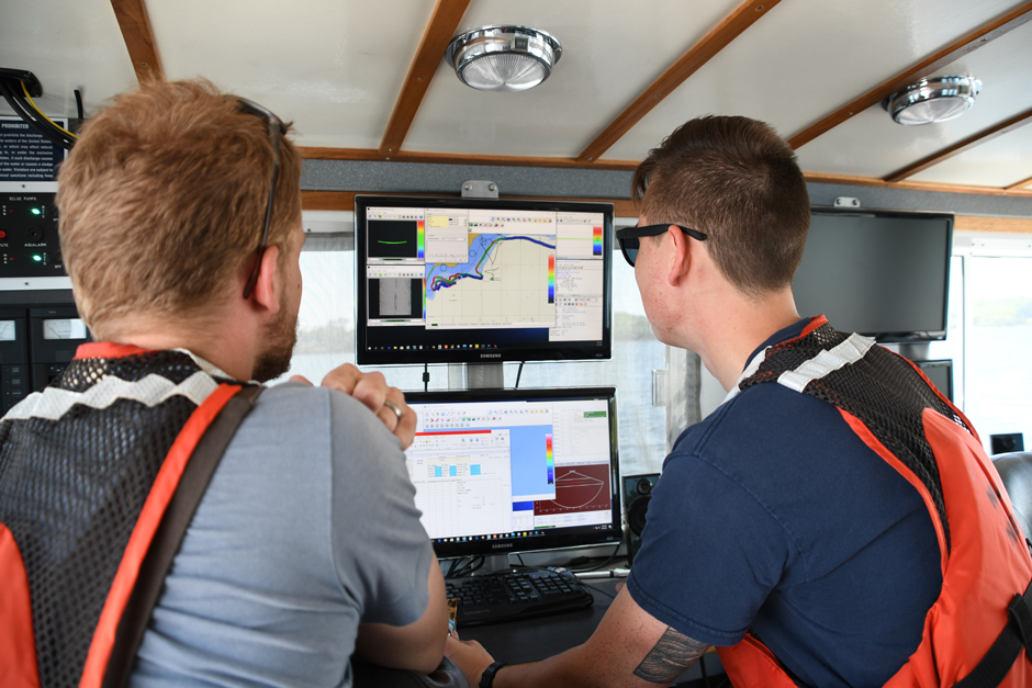 Monitoring water quality data aboard a research vessel.