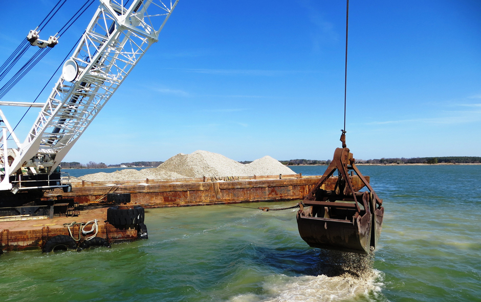 Constructing oyster reefs on an industrial scale.