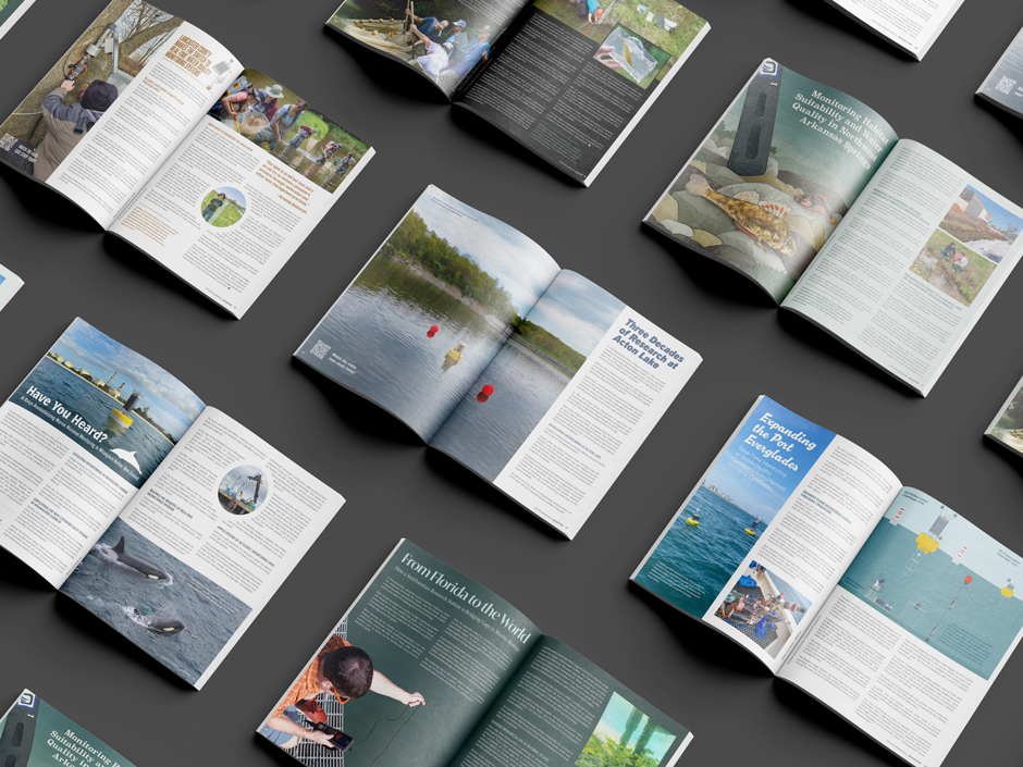 Collage of articles from the Environmental Monitor Fall 2025 edition.