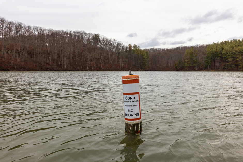 Water quality buoy used for collecting water temperature data in an Ohio reservoir.