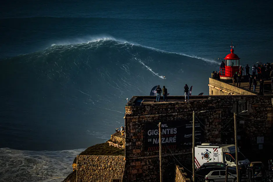 Joao Macedo rides a huge wave in Nazaré--for Hope Zones, the waves are at the core of the inspiration to protect the ocean.