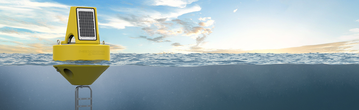 Cross-section view of an XB-200data buoy deployed in water.